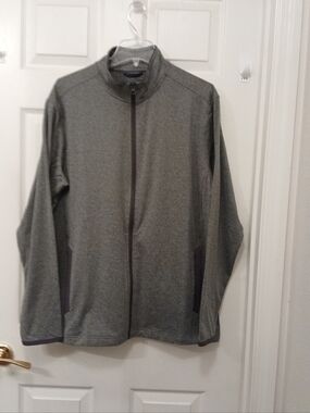 Sport Tek Jacket ST853 Men's Size L Heather Grey Gray Full Zip Moisture Wicking